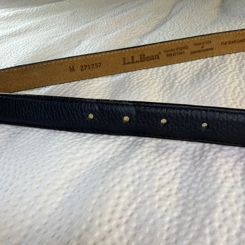 Ll Bean Womens Black Leather Belt With Silver Buckle Sz M